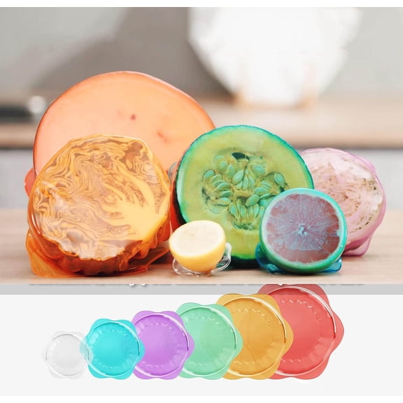 Silicone Stretch Lids for Kitchen Food Storage  Durable, Reusable, Expandable Bowl Covers for Containers, Freezer, Microwave, and Dishwasher Safe, 6-Pack