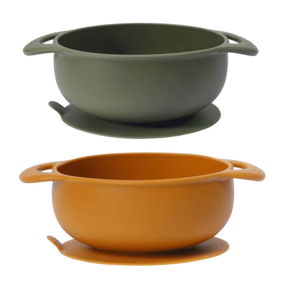 KC Luv Silicone Suction Baby Bowl Set of 2, BPA Free, Soft Food Grade Silicone, Green & Claybank