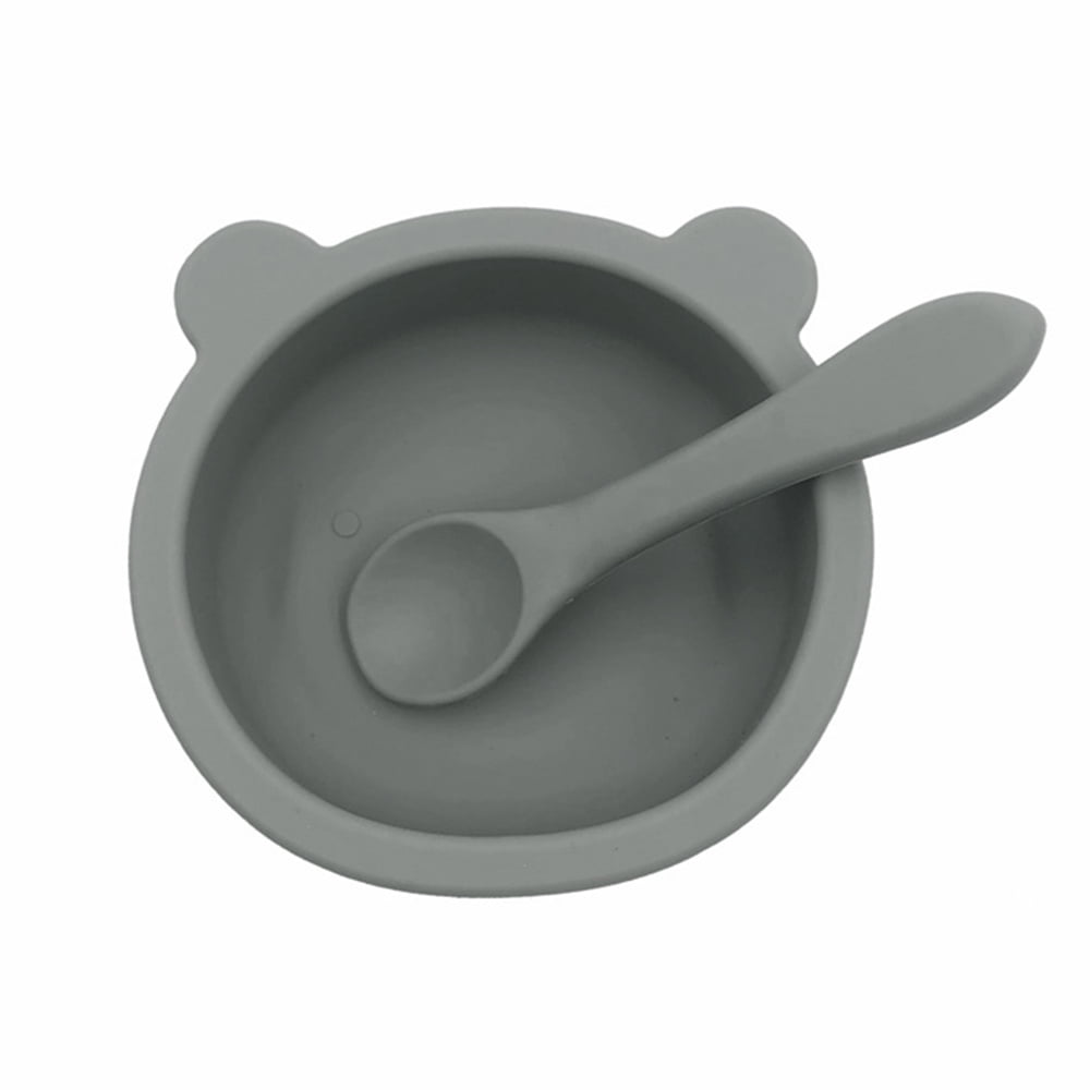 Qkie Silicone Suction Feeding Set Baby Toddler Bowl Spoon Slant