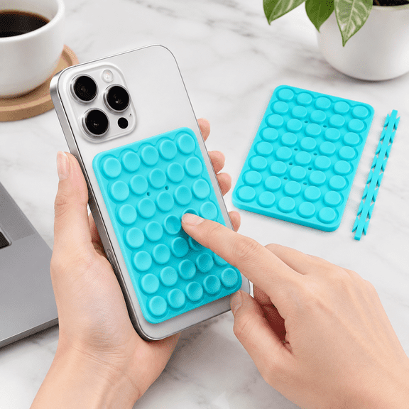 Silicone Suction Cup Phone Case Mount Double Sided, Phone Accessories Hands-Free Strong Grip Holder for Selfies and Videos, Silicon Phone Stand for iPhone and Android Sky Blue