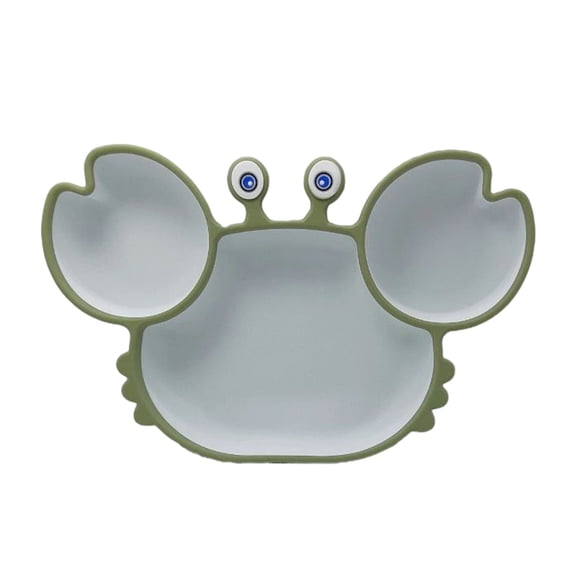 Silicone Suction Plate with 3 Divided Compartments, No Spill Cute Crab Design Feeding Plate for High Chair Strong Suction Plate to Prevent Tipping for Home Use 9.06x5.91 Inch