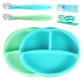 thumbnail image 1 of Silicone Suction Plate for Baby - 100% Food Grade Silicone Divided Plate | Toddler Self Feeding Training Suction Plate Set | BPA-Free, Microwave & Dishwasher Safe Stay Put Plates (Blue & Light Green), 1 of 4
