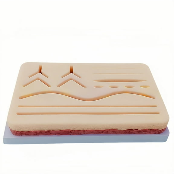 Silicone Suture Pad with 14 Pre-Cut Wound, 7.1" Skin Suture Practice Pad Reusable for Training & Practice of Medical Nurses for Ideal Teaching Aid of Med School Essentials