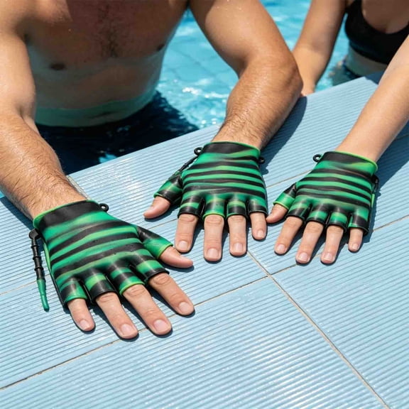 Silicone Swim Hand Paddles with Adjustable Wrist Strap and Non-Slip Inner Texture, Webbed Gloves for Surfing, Diving, and Water Training Workouts.