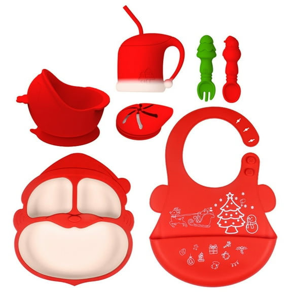 Silicone Tableware Set Christmas Themed Washable Children Plate Set Reusable Silicone Children Dinner Plates for Food