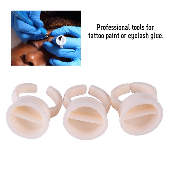 Silicone Tattoo Ink Ring Cups with Division Compartment Eyelash Glue Pigment Holder Professional Disposable Semi Permanent Makeup Tool Large Size 100 Count (Large / 0.59 inches / 1.5 cm)