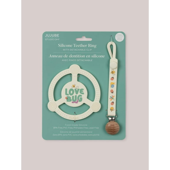 JuJuBe x Studio Oh! Silicone Teether Ring & Detachable Clip - Love Bug