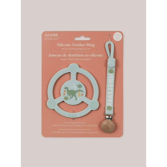 JuJuBe x Studio Oh! Silicone Teether Ring & Detachable Clip - Roarsome