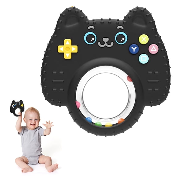 Silicone Teething Ring Toy for Baby 3-12 Months, Remote Control Shape Rattle Teether for Sensory Play, BPA Free Chew Toy for Infant 0-6 6-12 Months