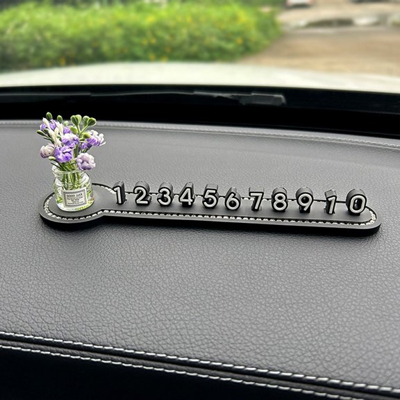 Silicone Temporary Parking Sign with Phone Number Holder, Heat Resistant Dashboard Card, Flower Design Interior Ornament for Car(purple jasmine)