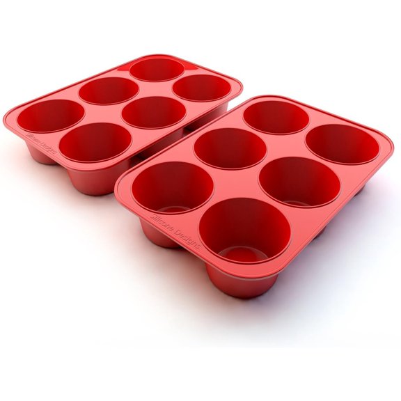 Silicone Texas Muffin Pan 6-Cups, Jumbo Muffin Pan Set of 2, BPA-Free Non-Stick Cupcake Maker, 10.75L x 7.5W for Baking