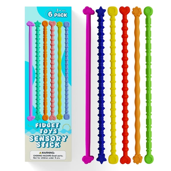 Silicone Texture Sticks 6PCS, Stretchable Stress Relief Sensory Toys with Tactile Patterns for Focus, Anxiety Relief, Fidget Tool