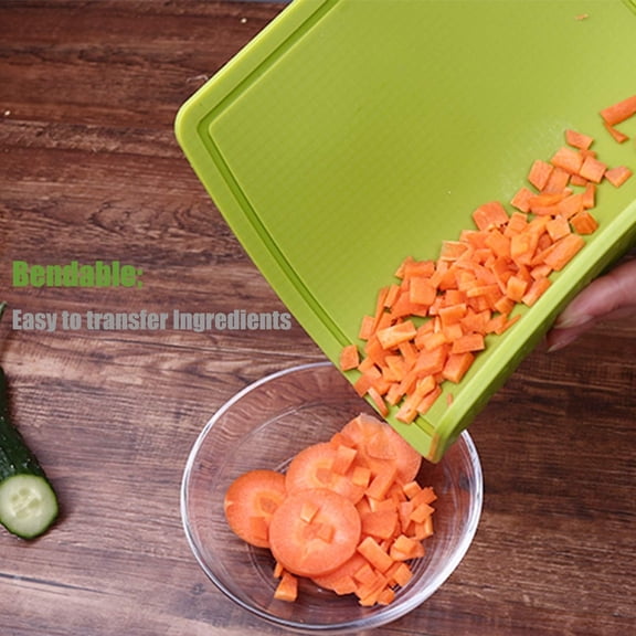Silicone Thick Cutting Boards Mats Set of 3 Foldable & Flexible Design Juice Grooves Easy Grip Handle Dishwasher  for Kitchen, Silicone Cutting Board-Green