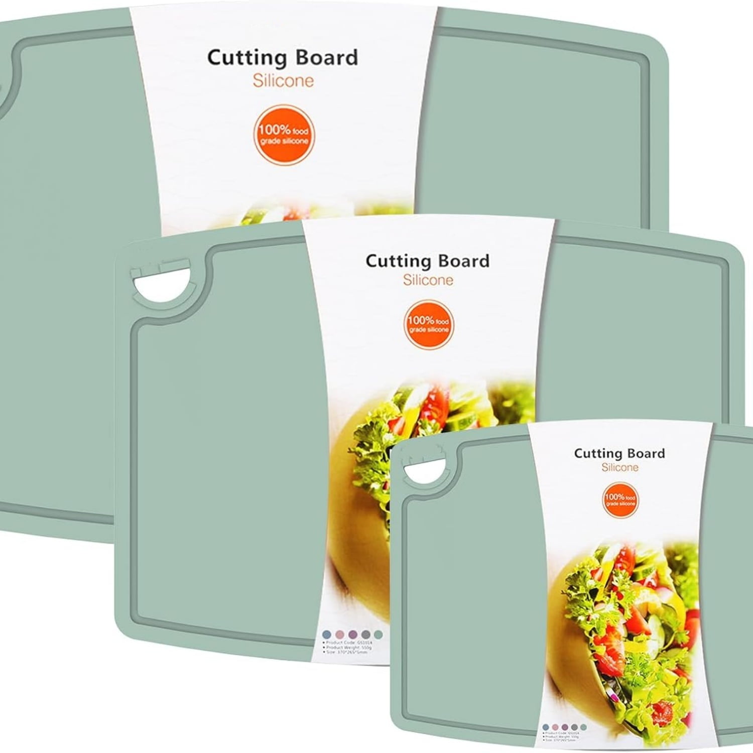 Silicone Thick Cutting Boards Mats Set of 3 Foldable & Flexible Design Juice Grooves Easy Grip Handle Dishwasher  for Kitchen, Silicone Cutting Board-Light Green