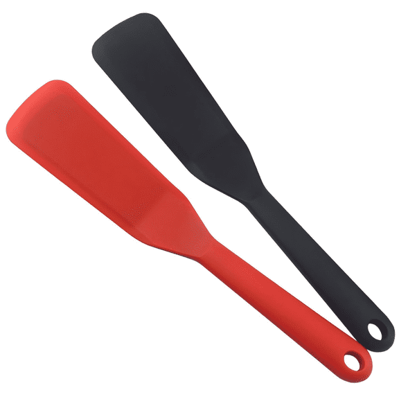 Silicone Thin Spatula Omelet Spatula Turner Long Crepe Spatula Heat Resistant Cooking Spatula Non Stick Pancake Spatula for Cooking Egg Burgers Pizza Pancake Steak Omelet Crepes (2, Red & Black)