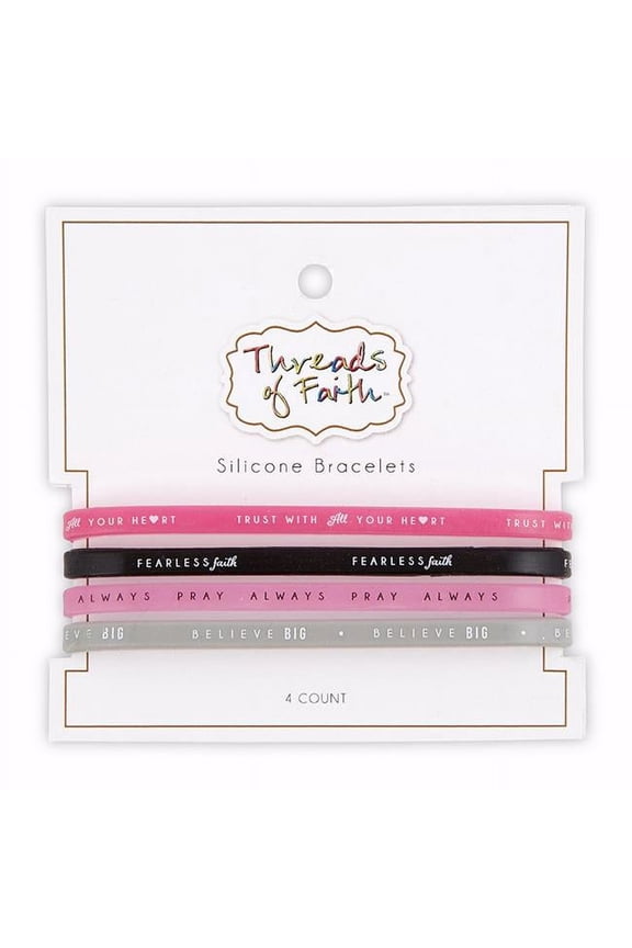 Silicone Threads of Faith Bracelet Set-Trust  Faith  Pray & Believe - Pack of 6