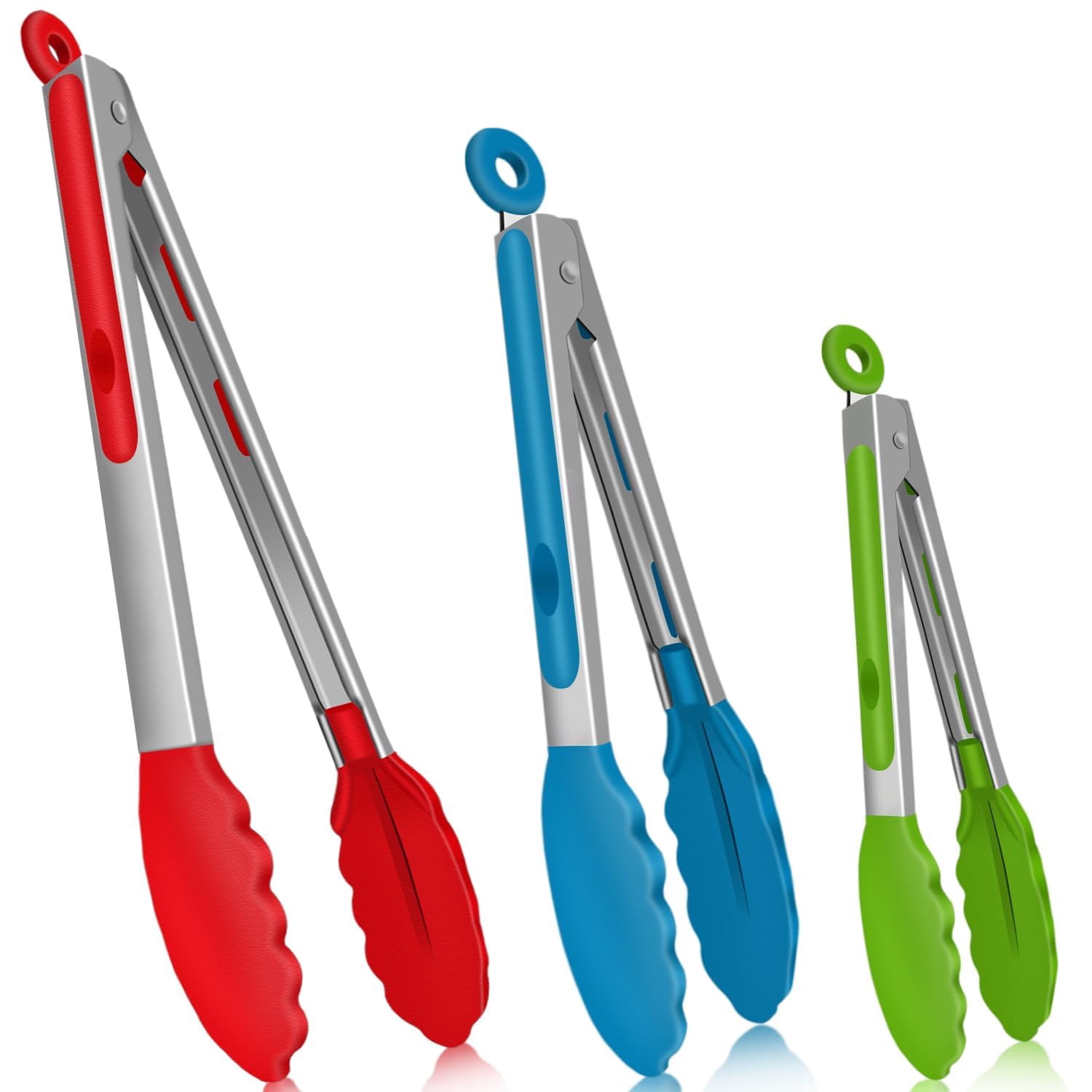 Silicone Tipped Cooking Tongs, Heat Resistant Stainless Steel Kitchen ...
