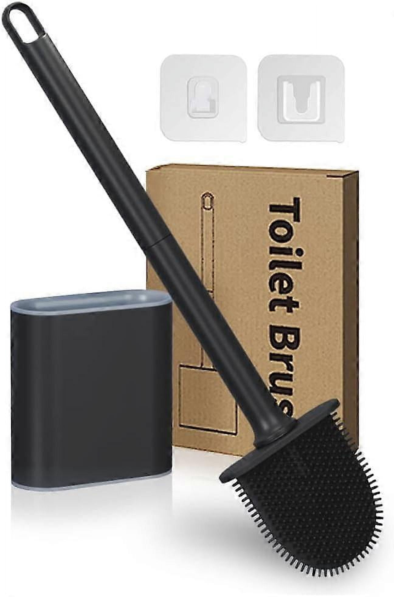 Silicone Toilet Brush with Holder Set -  Bristles Toilet Brush Bendable Quick Drying Flooring Wall Mounted   Toilet Bathroom, Black