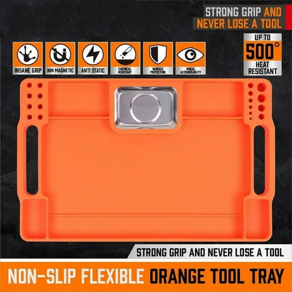 Silicone Tool Holder Tray Silicone Tool Holder Multi-Purpose Mat Repair Storage Segmented Mechanics Storage Orange