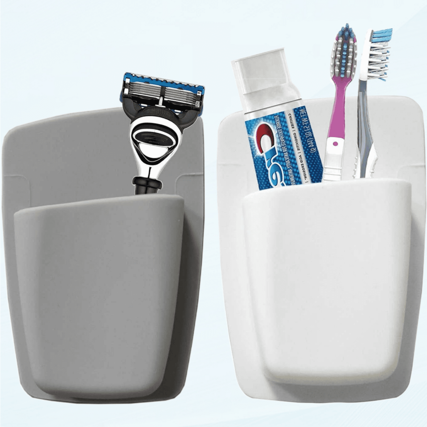 Silicone Toothbrush Holder Mighty Toothpaste Razor Holder Bathroom Organizer Storage Wall Mounted Small Toiletry Items2 Pcs (White+Grey)