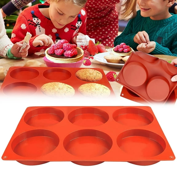 Silicone Top Pans for Baking Large 6 Cavity Round Mold, for Egg Cloud Bread Bun English Sandwiches, 1-Piece