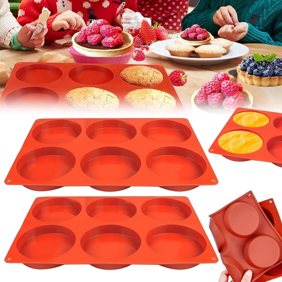 Silicone Top Pans for Baking Large 6 Cavity Round Silicone Baking Mold for Egg Cloud Bread Bun English Sandwiches Bakeware