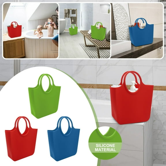 Silicone Tote Bag Basdi Silicone Rubber Tote Storage Bag - Waterproof Bathroom and Beach Carrier, Eco-Friendly Foldable Design, Multipurpose Underarm and Outdoor Travel Bag, Waterproof Storage, Green