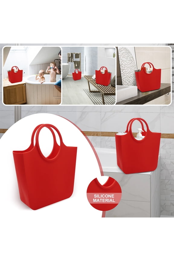 Silicone Tote Bag, Reusable Waterproof Silicone Rubber Underarm Bag, Multifunctional Portable Storage Pouch for Bathroom Bath Beach Outdoor Travel Daily Carrying, Red