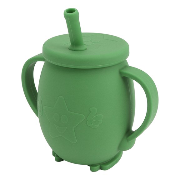 Silicone Training Cup, 230ml Sippy Cup Toddler Cup with Straw and Double Handle Unbreakable Spill Proof Trainer Cup for Toddler Infant[Green]
