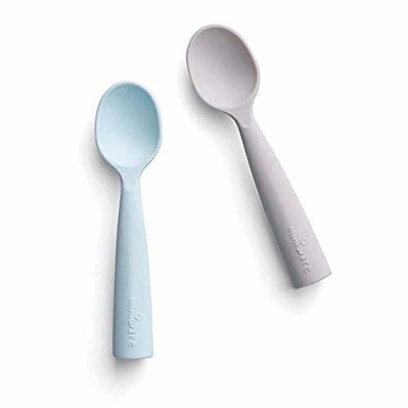 Silicone Training Spoon Set - Grey + Aqua