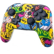 Silicone Transfer Print Cover Skin Case for Nitendo Official Switch Pro Controller x 1Spashing Paint with Pro Thumb Grips x 2-Bird