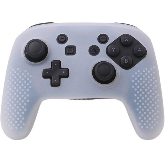 Silicone Transfer Print Cover Skin Case for Nitendo Official Switch Pro Controller x 1(Spashing Paint) with Pro Thumb Grips x 2-White