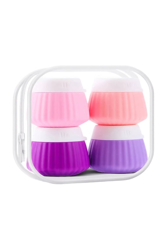 Silicone Travel Bottles, Leak Proof Portable Squeeze Cosmetic Containers, 4 Pack Jars with Translucent Storage Pouch, for Storing Lotion Cream Hand Cream Shampoo Skincare Toiletries for Airplane Carr