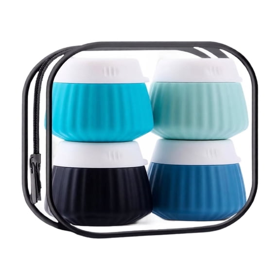 Silicone Travel Containers, Leak Proof Portable, 4 Pack Jars with 1 Transparent Carry Pouch, Toiletry Storage for Lotion Cream Shampoo Hand Care for Airplane Trip Gym Outdoor Use
