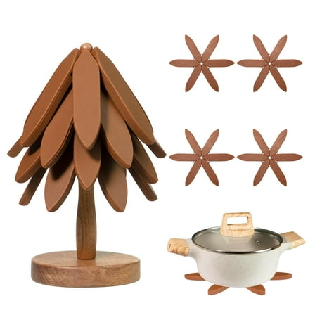 Silicone Tree Trivets for Hot Dishes - Trivets Mat Set with Stand - Hot Pads Pot Holders for Kitchen