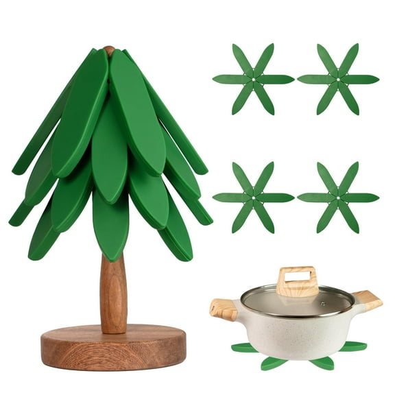 Silicone Tree Trivets for Hot Dishes - Trivets Mat Set with Stand - Hot Pads Pot Holders for Kitchen