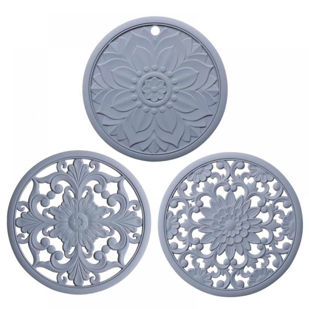 Silicone Trivet Mat Set of 3, GUANCI Hot Pot Holder Hot Pads for Table &  Countertop