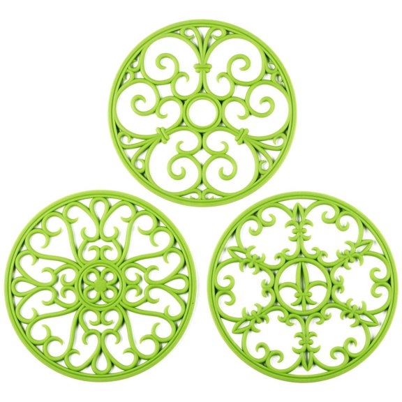 Silicone Trivet Mat - Non-Slip & Heat Resistant Kitchen Hot Pads for Countertops & Table - Kitchen Trivets for Hot Dishes & Cookware - Hot Pot Holder for Pots & Pans - Green,Set of 3