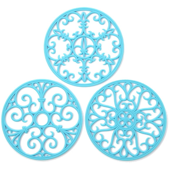 Silicone Trivet Mat - Non-Slip & Heat Resistant Kitchen Hot Pads for Countertops & Table - Kitchen Trivets for Hot Dishes & Cookware - Hot Pot Holder for Pots & Pans - Sky Blue,Set of 3