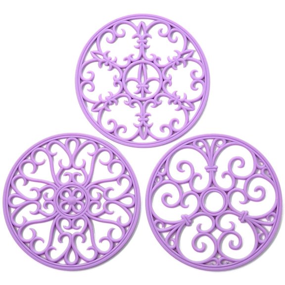 Silicone Trivet Mat - Non-Slip & Heat Resistant Kitchen Pads for Countertops & Table - Trivets for Hot Dishes & Cookware - Pot Holder for Pots & Pans - Light Purple, Set of 3