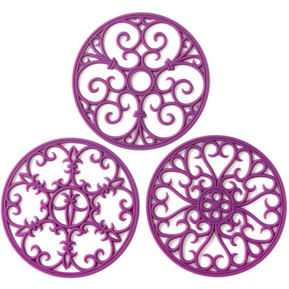 Silicone Trivet Mat - Non-Slip & Heat Resistant Kitchen Pads for Countertops & Table - Trivets for Hot Dishes & Cookware - Pot Holder for Pots & Pans - Wisteria Purple, Set of 3