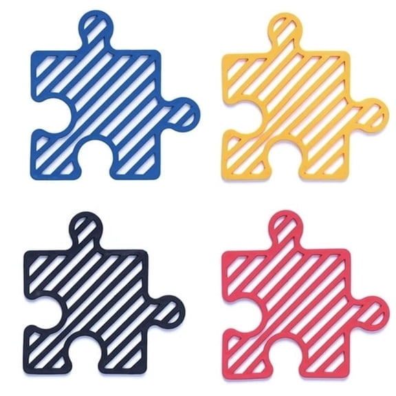 ChoovyShop Silicone Trivets Mat Puzzle Design, Heat Resistant Table Dish Mat for Hot Pans Bowls Plated, 4 Count