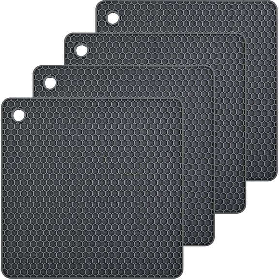 Silicone Trivet Pot Mat for Countertop Trivest Pads Heat Resistant Table Placemats 4 Pack,Size:7.5x7.5 Inch, Color: Grey, Shape: Square