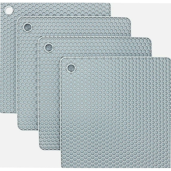 Silicone Trivets for Hot Dishes, Pots and Pans, Hot Pads for Kitchen, Grey Silicone Pot Holders, Silicone Mats for Kitchen Quartz Counter Heat Resistant Mat, Flexible Table Trivet Mat Set 4
