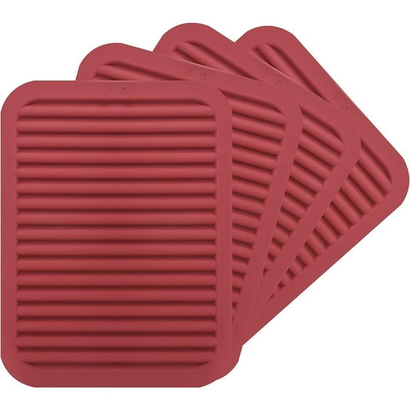 Silicone Trivets for Hot Dishes Pots and Pans, Red Hot Pads for Kitchen Counter Mats, Heat Resistant Trivet for Quartz Countertops, Multi Use Trivet Mat, Hot Pads Silicone Pot Holders, Set 
