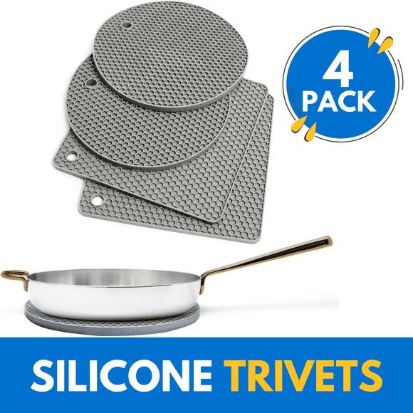 Linda's Essentials Silicone Trivets for Hot Pots and Pans 4 Pack - Multipurpose Silicone Trivets for Hot Dishes and Hot Pot Holders - Silicone Trivet Mat for kitchen