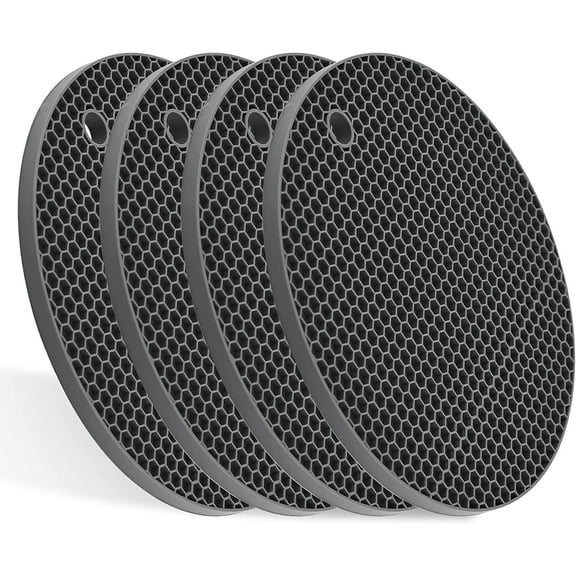 Silicone Trivets Mats Silicon Rubber Trivet Mat for Hot Pan and Pot Hot Pads Counter Mat Heat Resistant Tablemat or Placemats 4 Pack,Size:7x7 Inch, Color: Gray,Shape:Round