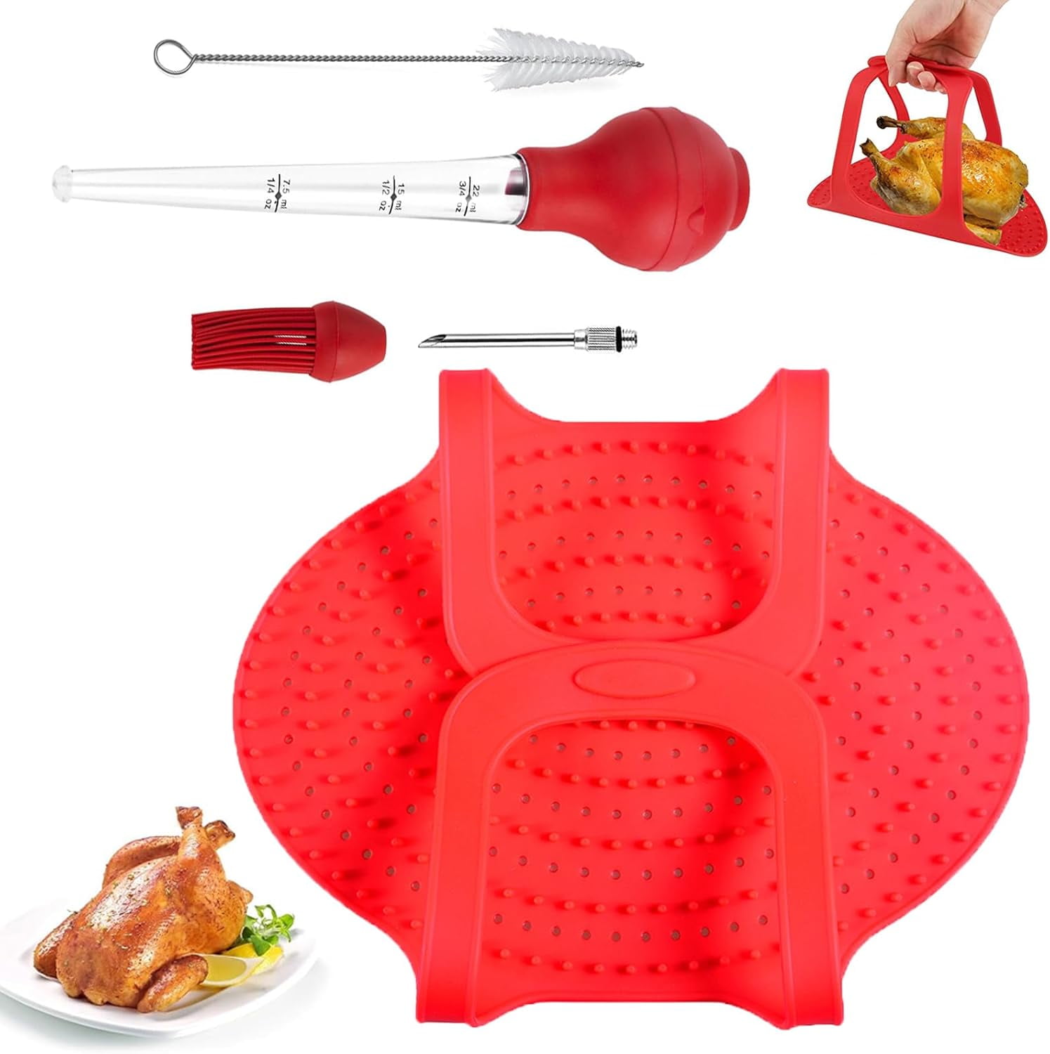 a Silicone Turkey Lifter, Non Stick Turkey Lifter, Turkey Roasting Sling Oven Baking Mat for Home Cooking (Red)