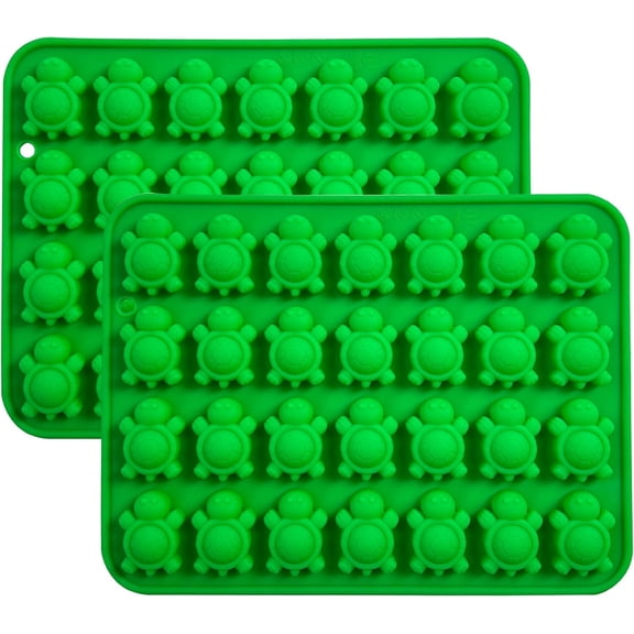 Silicone Turtle Candy Molds, 2-Pack Green Ice Cube Trays, 28-Cavity Chocolate Making Mold