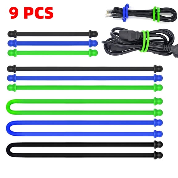 Silicone Twist Ties - 9Pcs Reusable Steel-Core Gear Ties for Electronics, Cords, Home & Office, 4/6/12in